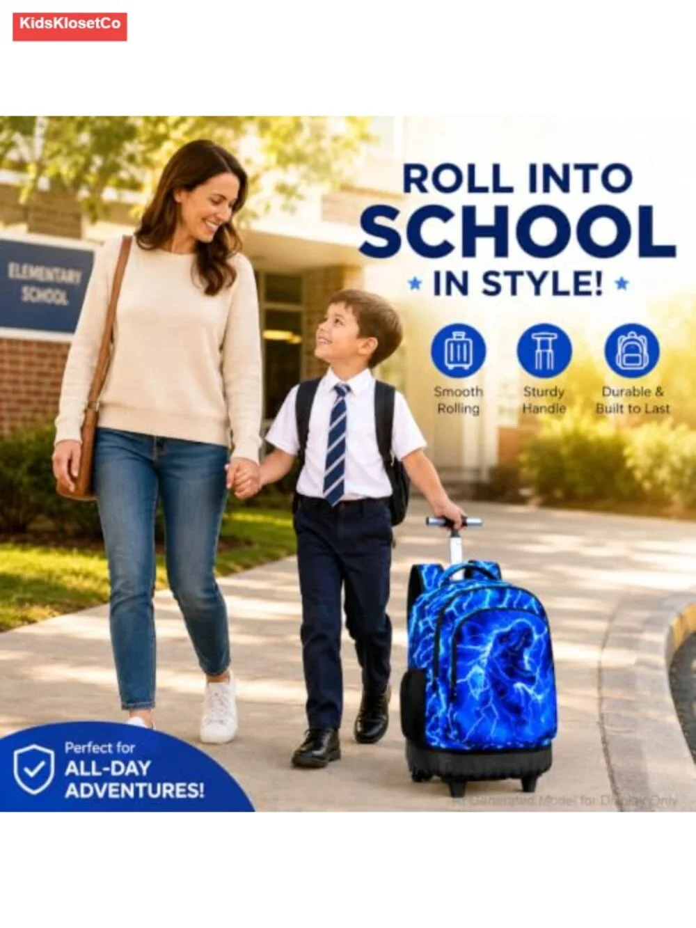 Rolling Backpack Boys 3PCS Set with Lunch Bag Wheeled Bookbag Kids Travel